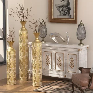 Gold Floor Vases Decorative Tall Set of 3 Extra Large