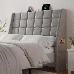 Ergonomic Upholstered Headboard Queen Size w/Charging Station