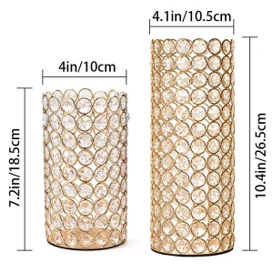 Gold Cylinder Crystal Candle Holders
