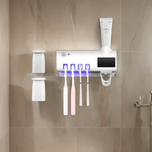 Wall mounted toothpaste dispenser with 4 toothbrush slots