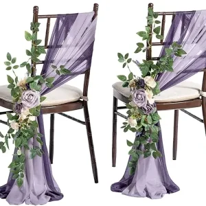 8 Wedding Chair Decorations Artificial Flowers Greenery Lilac Purple
